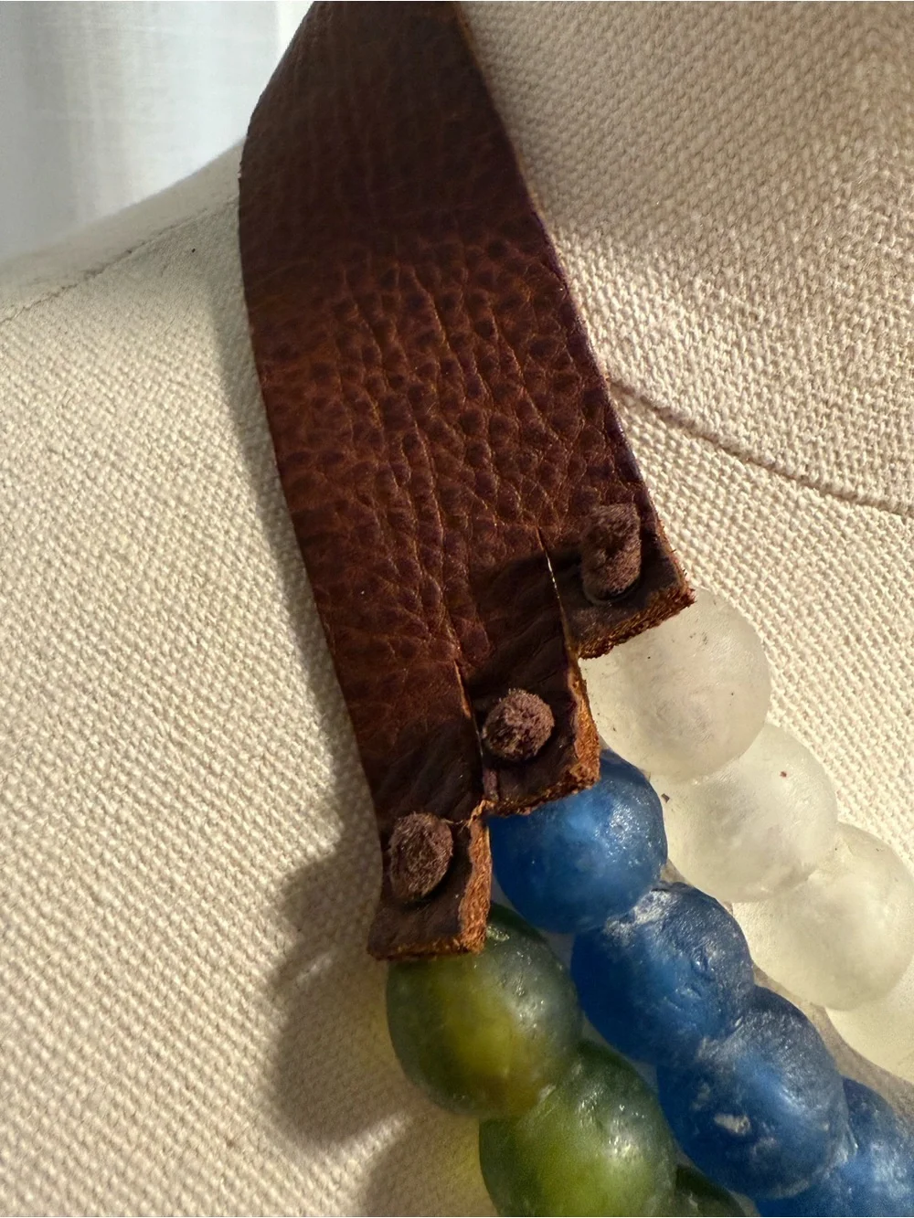 Leather and sea glass, handmade, choker style necklace. - Picture 3 of 4